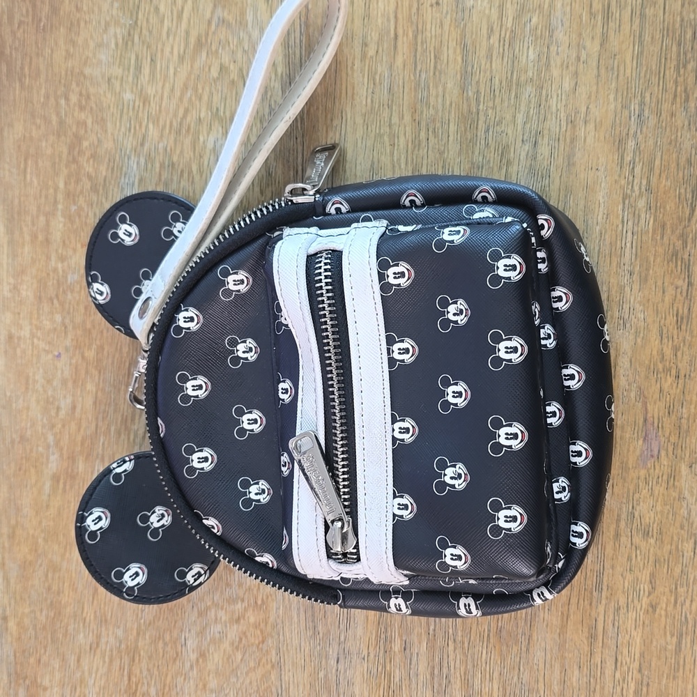 Disney Parks Loungefly Mickey Mouse Faces Mini Backpack Wristlet Black White Bag - Picture 6 of 8
